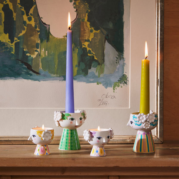 Theelichthouders/eierdopjes Eva - set van 2 - blauw/roze