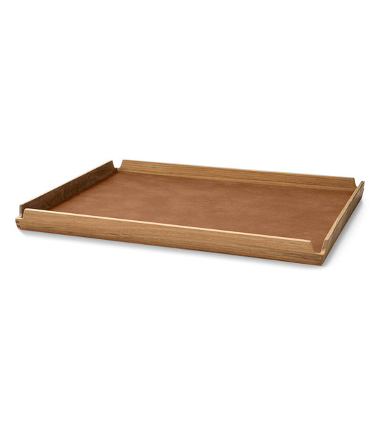 Teak tray - dienblad met lederen inleg