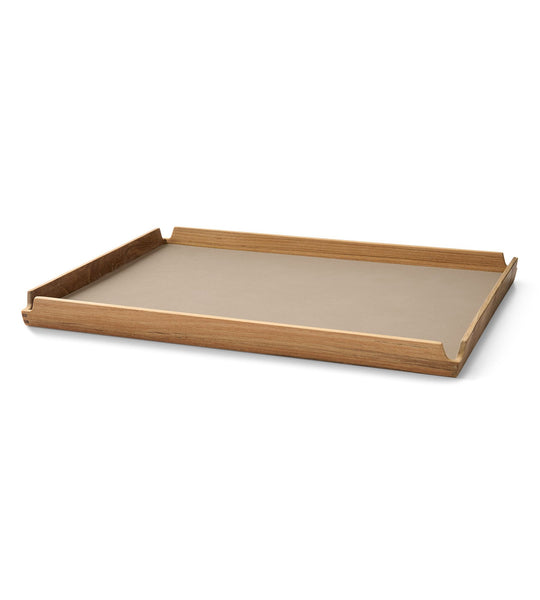 Teak tray - dienblad met lederen inleg