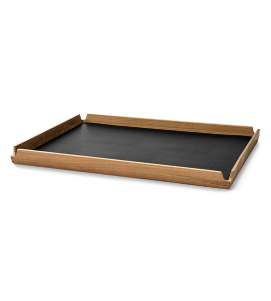 Teak tray - dienblad met lederen inleg