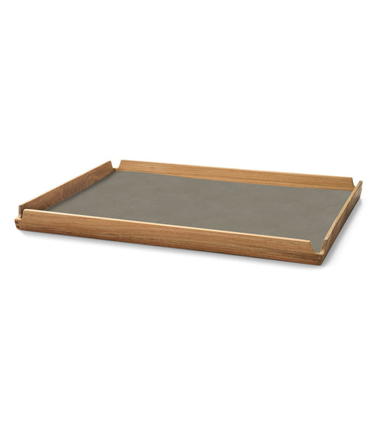 Teak tray - dienblad met lederen inleg