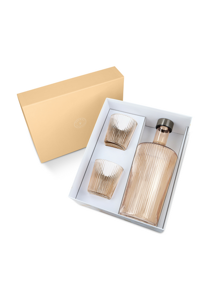 Giftset - waterfles met 2 glazen - kleurrijk geribbeld