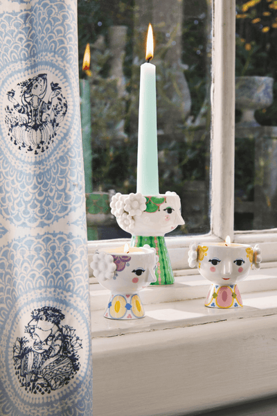 Theelichthouders/eierdopjes Eva - set van 2 - lila/geel