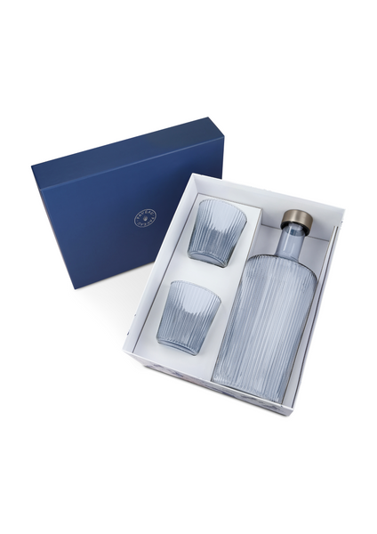 Giftset - waterfles met 2 glazen - kleurrijk geribbeld