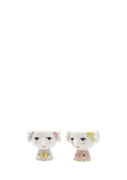 Theelichthouders/eierdopjes Eva - set van 2 - lila/geel