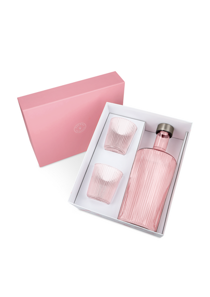 Giftset - waterfles met 2 glazen - kleurrijk geribbeld