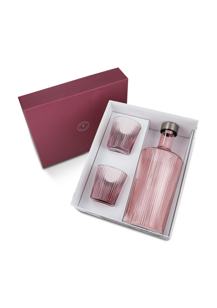 Giftset - waterfles met 2 glazen - kleurrijk geribbeld