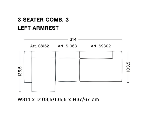Sofa mags - 3 seater combination 3, stof Bolgheri