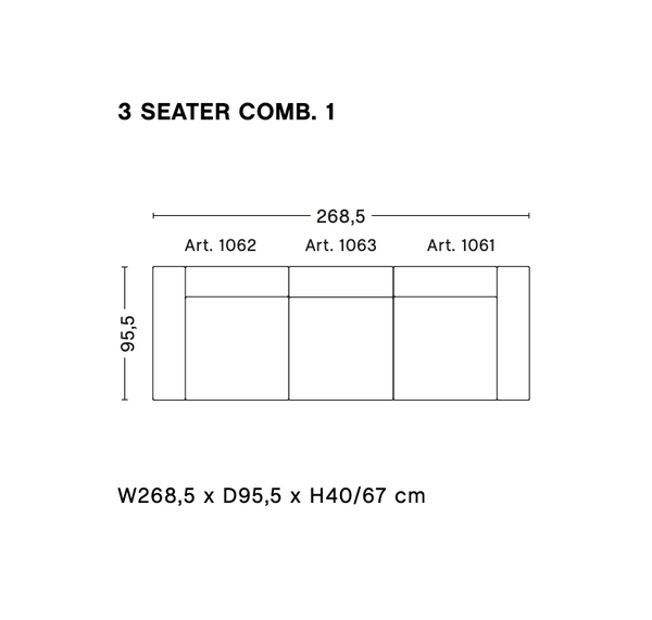 Sofa mags - 3 seater combination 1, stof Hallingdal 130