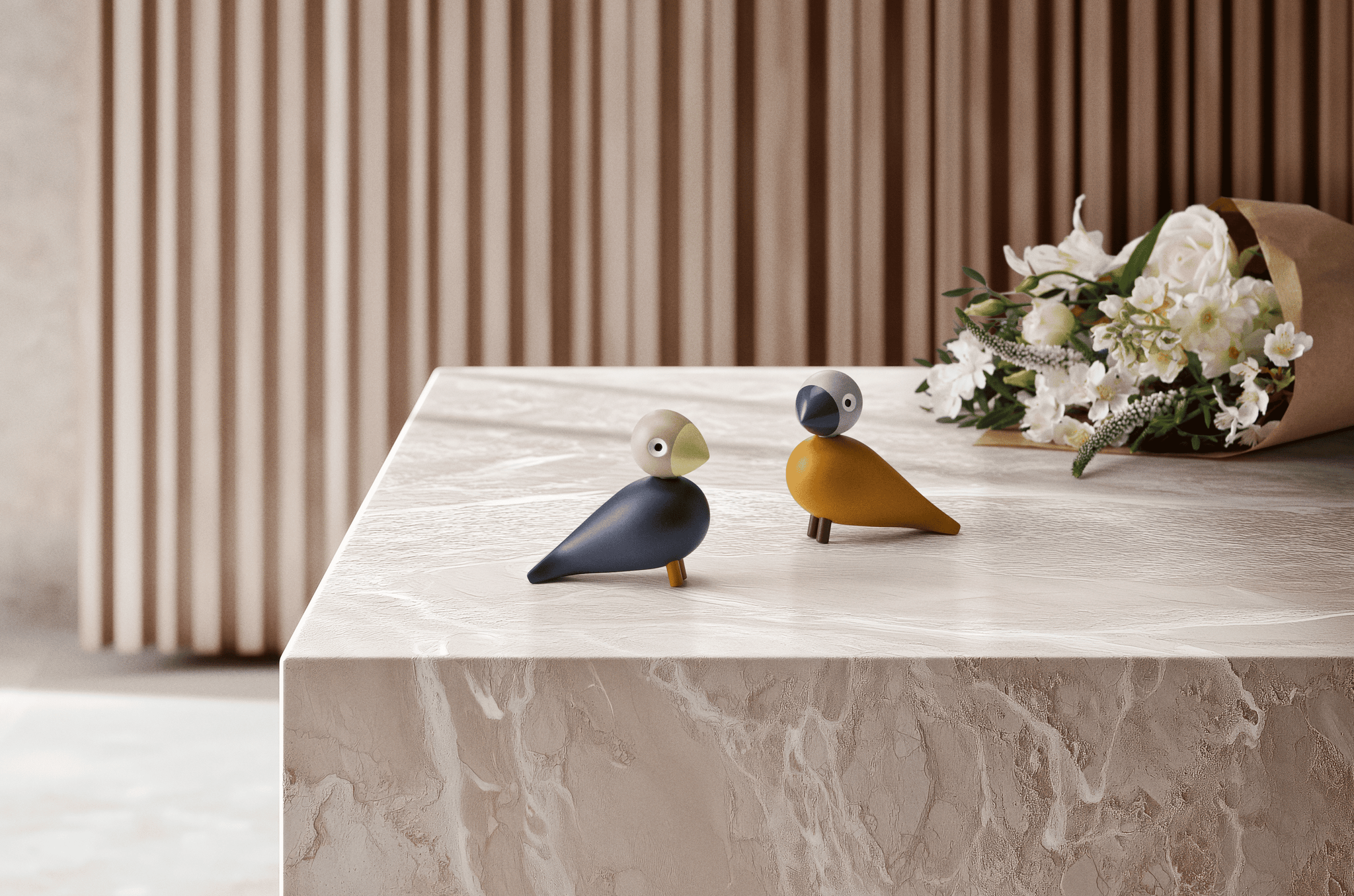 Lovebirds - set van 2 - you&me - oker/donker blauw