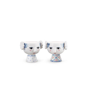Theelichthouders/eierdopjes Eva - set van 2 - blauw/roze