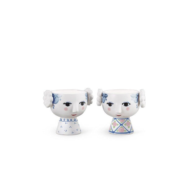 Theelichthouders/eierdopjes Eva - set van 2 - blauw/roze