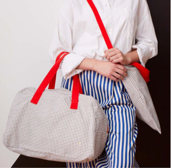Katoenen weekendtas - kleine ruit - stylo rouge