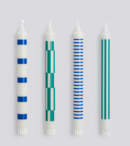 Pattern kaarsen - set van 4 - grey, blue, green