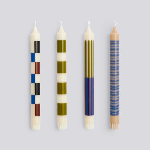 Pattern kaarsen - set van 4 - white, army, blue