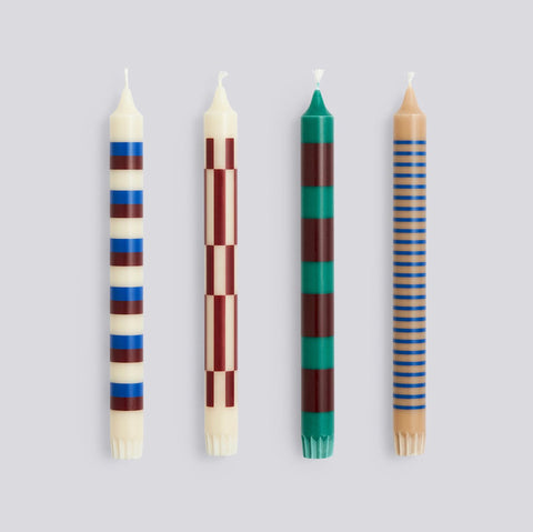 Pattern kaarsen - set van 4 - green, blue, brown