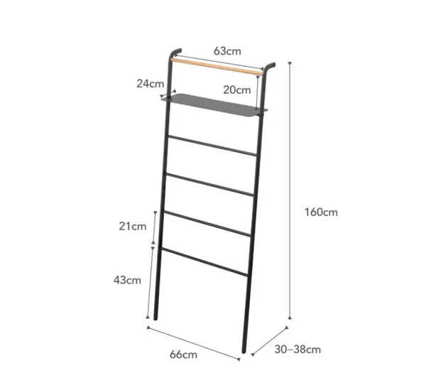 Ladder breed met legger, handdoekhanger zwart