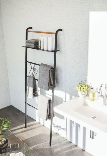 Ladder breed met legger, handdoekhanger zwart