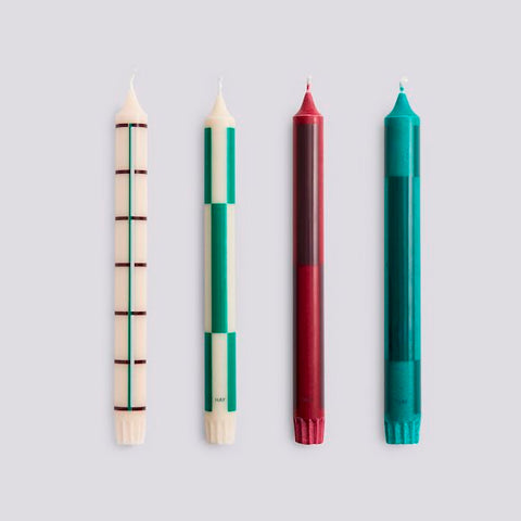 Pattern kaarsen NEW - set van 4 - green & bordeaux