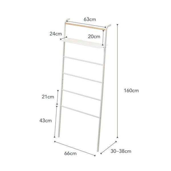 Ladder wijd met legger, handdoekhanger wit