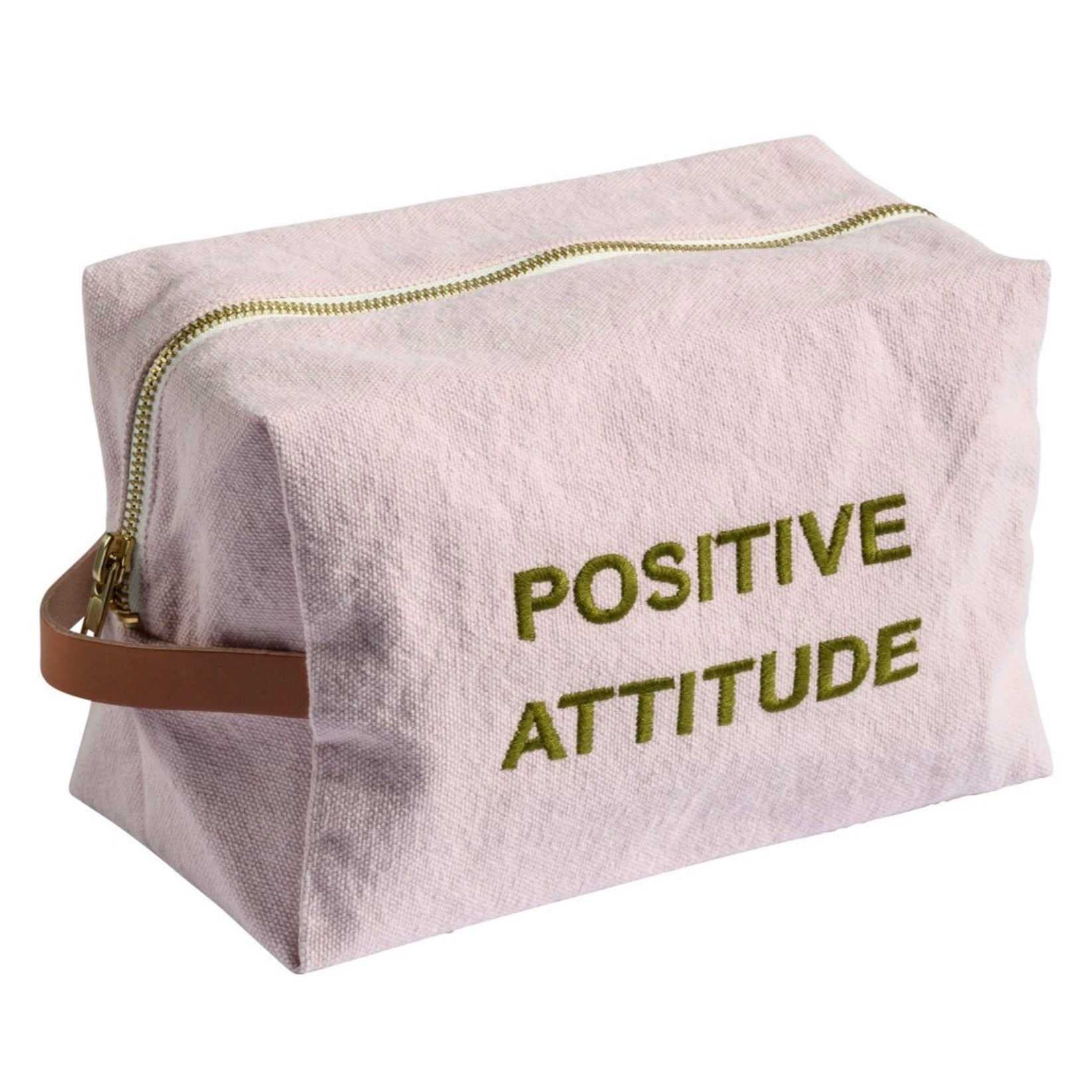 Katoenen Toilettas Make up tas - Positive attitude - biscuit