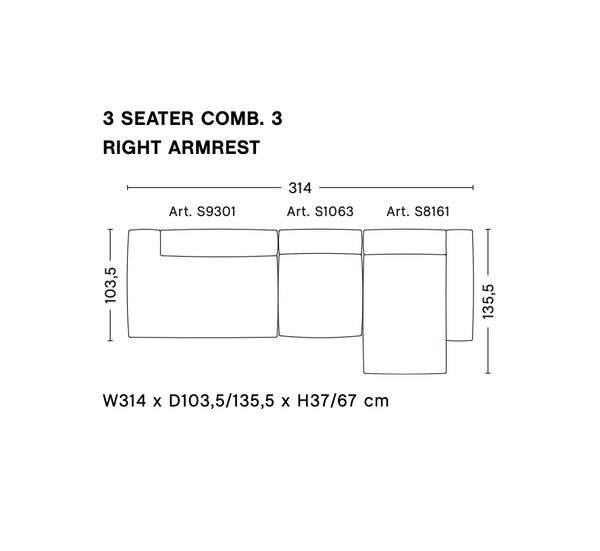 Sofa mags - 3 seater combination 3, stof Bolgheri
